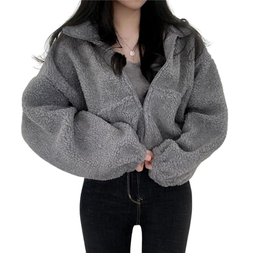 SHINROAD Chaqueta versátil con cremallera para mujer, chaqueta informal, abrigo de forro polar de invierno para mujer, cuello alto y cremallera, chaqueta casual de manga larga color gris XL