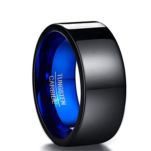 Vakki Anillo para hombre y mujer de 10 mm, negro y azul, anillo de tungsteno para boda, día a día y aniversario, tallas de la 54 a la 70 (17,2 a la 22,3), carburo de tungsteno Cover
