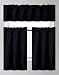 Fancy Collection 3 Pieces Faux Silk Blackout Kitchen Curtain Set Tier Curtains and Valance Set Solid Black Window Set Thermal Backing Drapes New