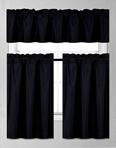 Fancy Collection 3 Pieces Faux Silk Blackout Kitchen Curtain Set Tier Curtains