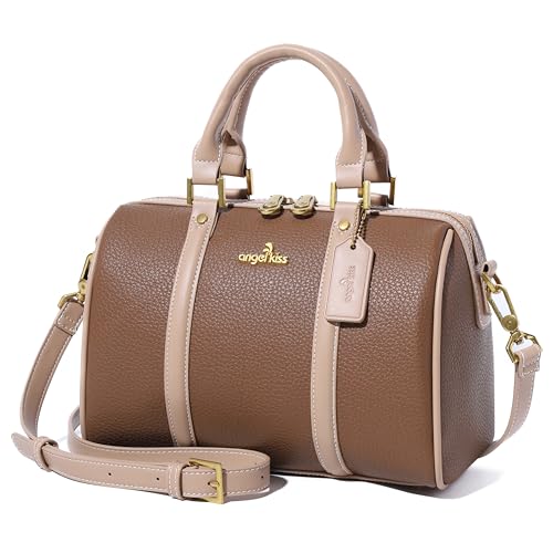 Image of Angel Kiss Women Satchel Purses and Handbags Vegan Leather Boston Barrel Bag Top Handle Shoulder Purse with Crossbody Strap | Vegan Leather