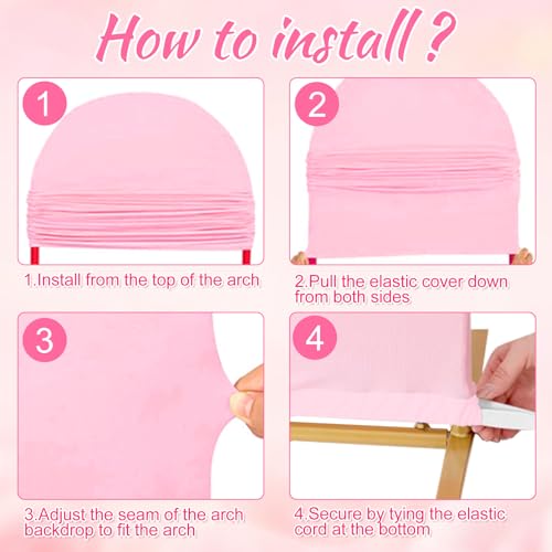 Bouiexye Wedding Arch Backdrop Cover, 6FT 7.2FT Pink Spandex Fitted Arch Cover Round Top Arch Backdrop Stand Set of 2 for Wedding Birthday Party Baby Shower Banquet Ceremony Arch Decoration by Bouiexye - Image 4