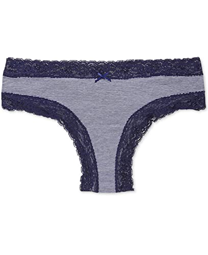 Jenni Cotton Cheeky Lace-Trim Hipster Underwear (Small, Navy Mini Stripe) #TOP13