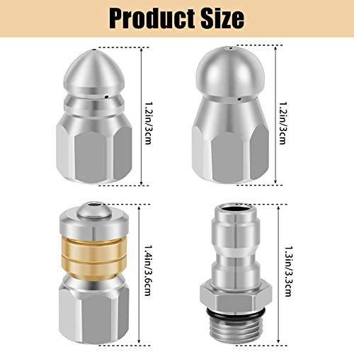 [-] 3Pcs Sewer Jetter Nozzle Stainless Steel Quick Connect Drain Jet Hose Nozzle 5000 PSI High Pressure Washer Nozzle with 1/4 Inch Connector for Cleaning Sewer Industrial Pipe [-]