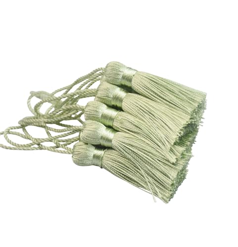 Image of Makhry 20pcs 4.3 Inch Handmade Silky Floss Mini Tiny Craft Tassels with 2-Inch Cord Loop and Small Chinese Knot for Earrings, Souvenir, Bookmarks, DIY Craft Accessory,Tags (Grass Green)