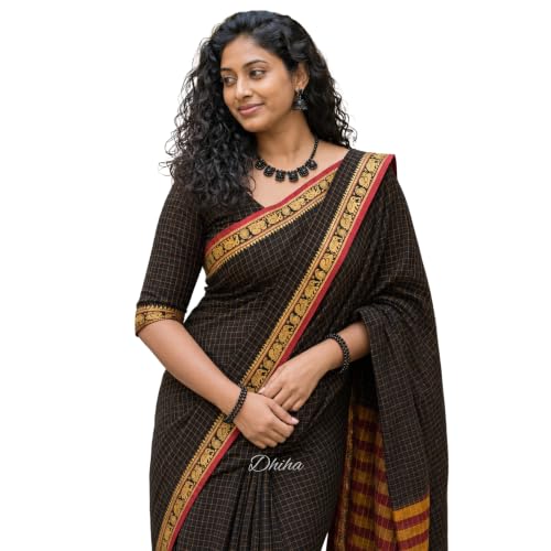 Image of Narayanpet Pure Cotton Avani Border Saree for Women with Running Blouse | Tassels | Traditional Woven Solid Design | Handloom Weave