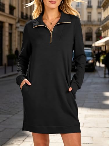 Image of ANRABESS Womens Long Sleeve Half Zip Mini Dress