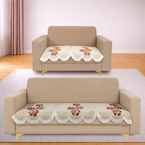 Image of Homerz Premium 'Surya Series' Sofa Cover | Stylish Sofa Protector | Net Fabric | Anti-Stain & Washable Slip Cover Exact Size Antislip (Exclusive Yellow, 5 (3+2) Seater, Only Seat Cover)