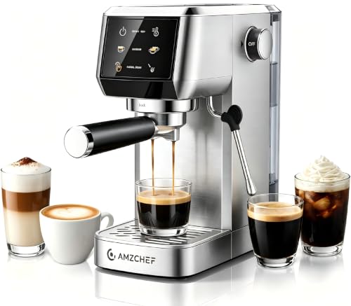 Image of AMZCHEF 20 Bar Professional Espresso Machine with Milk Frother, Adjustable Temperature and Pressure, Stainless Steel Espresso Maker for Cappuccino, Late, Mocha, Water Tank
