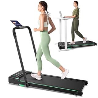 UREVO Strol 2E Smart 2-in-1 Folding Treadmill, Compact Walking Pad with Safety Handle, Plug and Play, Dual LED Display, Workout APP, Walking or Running for Home Office, Remote Included, Flaxen