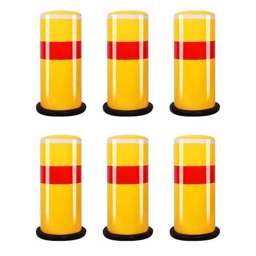 Snaweo 駐車場ポール、バリケード、スチールボラードポスト、交通デリネーターポスト、屋内用黄色粉体塗装安全警告柱、交通管制/駐車ボラード(50CM 6pcs)
