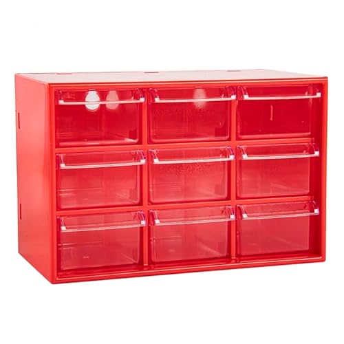 Acan Tradineur   Organizador Multiusos de plástico, 9 cajones, clasificador apilable, Tornillos, Tuercas, Botones, Piezas pequeñas, Bricolaje, Fabricado en España (Rojo   18,5 x 10 x 12 cm)