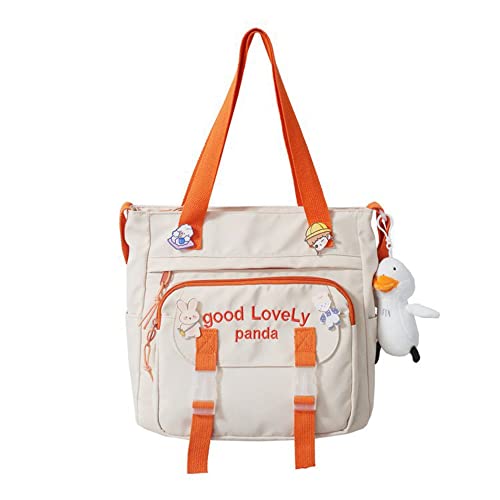 Bolsa tiracolo Kawaii com pino Kawaii e acessórios Kawaii para meninas, linda bolsa de ombro à prova d'água para laptop, mochila escolar, Branco
