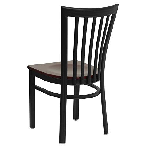 Image of Flash Furniture 4 Pk. HERCULES Series Black School House Back Metal Restaurant Chair - Mahogany Wood Seat
