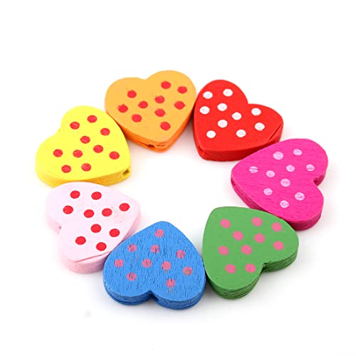 Wooden Beads for Threading 20 Pieces Motif Colourful Beads Set for DIY Bracelets Jewellery Necklaces Mixed Colour (Heart with Punk 22 mm) - Image 2