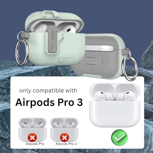 Image of Oboe Aegis Case 'Compatible with' Apple Airpods Pro 3 Case Full Protection Cover with Phone Stand, Magnetic Lock & Keyring (Light Green) [AIRPODS & Charging CASE NOT Included]