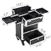 Yaheetech Rolling Makeup Train Case Aluminum Cosmetic Case with Wheels Barber Case Salon Lockable Travel Trolley with Sliding Drawers Removable Divider, Black/Silver