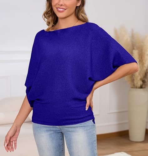 Image of MAKARTHY Womens Batwing Sleeves Knitted Dolman Pullovers Boat Neck Tops Sweatershirts