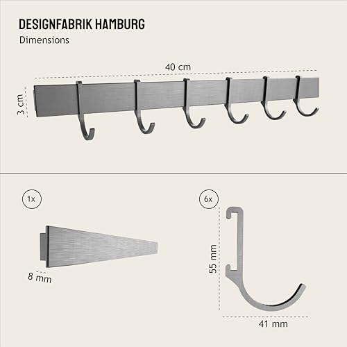 Designfactory Hamburg Utensil Holder | Self-Adhesive Hanging Rail | Kitchen Rack Without Drilling | Hooks for Kitchen Utensils | Modern Design | Silver Grey - Image 4
