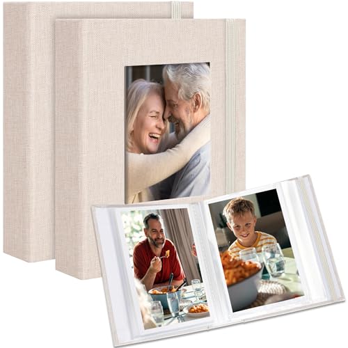 Remowith Photo Album 6 x 4,Slip-in Picture Albums,Linen Hardcover Picture Albums for Family Anniversary Baby Wedding 52 Pockets 2 Pack Beige
