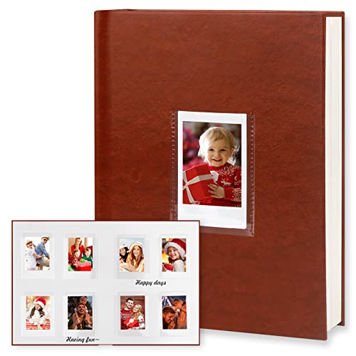 Image of Veicevol Photo Album with Writing Space for Fujifilm Instax Mini 12 11 9 40 90 8 7 Evo Liplay Instant Camera, 128 Pockets Photo Album for Polaroid, Leather Cover Handmade Paper 2x3 Photo Album. Brown