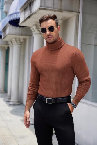 Image of COOFANDY Men's Ribbed Turtleneck Sweater Casual Basic Long Sleeve Knitted Pullover Sweater