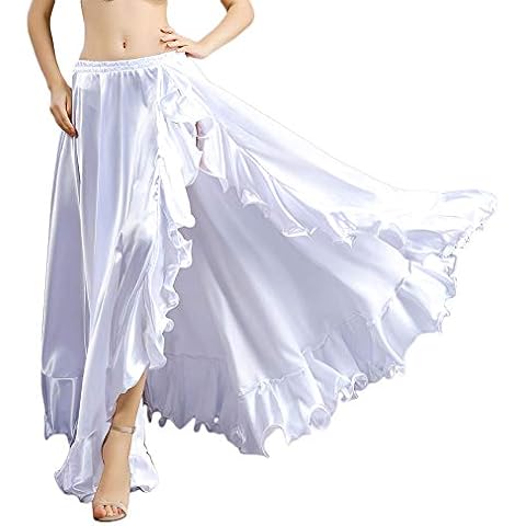 ROYAL SMEELA Belly Dance Skirt for Women Belly Dance Costume Ruffles Big Swing Bellydance Skirts Masquerade Elastic Waist High Slit Maxi Full Skirt Belly Dancing Skirts adult belly dance outfits Cover