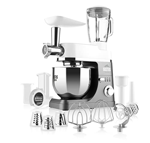 ETA Robot de cocina Gustus Gulliver IV I 1200 W I engranajes de metal I batidora de carne, accesorio rallador, cuenco de acero inoxidable de 5,5 l, sistema de mezcla planetaria I 86 dB (A)