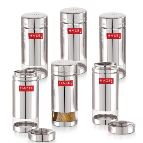 Image of HAZEL Stainless Steel See Through Transparent Container | Kitchen Air Tight Storage Dabba Containers Set of 6, 950 ML
