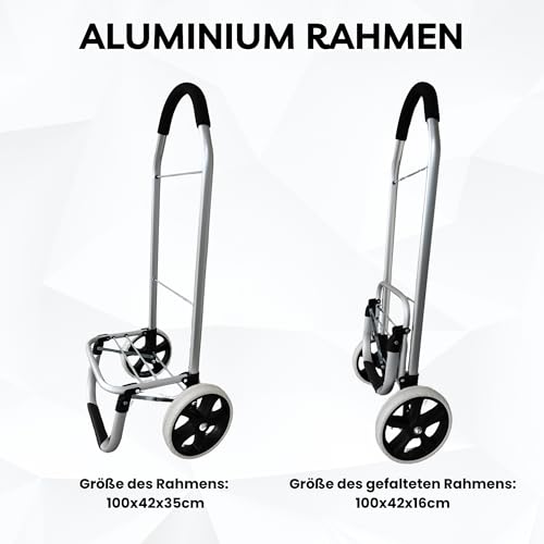 43.5Liter Aluminium Trolley Einkaufstrolley Klappbar, Shopping Trolley, Wasserabweisender Einkaufswagen Faltbar, Einkaufstasche mit 2 Rädern, Einkaufskorb mit Rollen, Groß- Grau – Bild 6