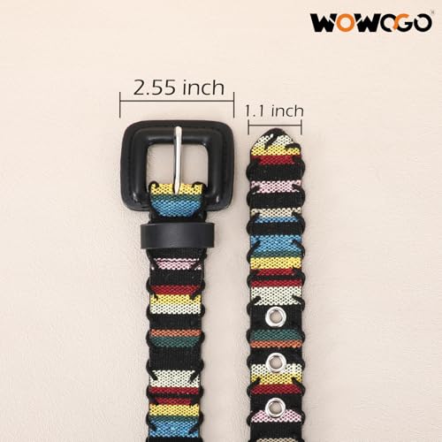 Woven Multicolor Belt for Women Boho Waist Belt with Square Buckle3