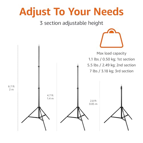 Image of Amazon Basics Portable Aluminum Photography Light Stand Tripod with Case, Adjustable 2.8-6.7 Feet, Pack of 2, Black