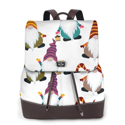 Sac à dos en cuir imprimé nains de Noël femme voyage noir