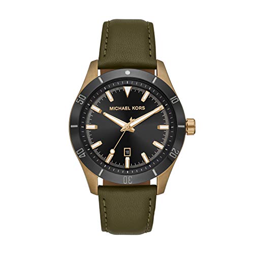 Michael Kors Men's Layton Stainless Steel Quartz Watch with Leather Strap, Green, 22 (Model: MK8855)