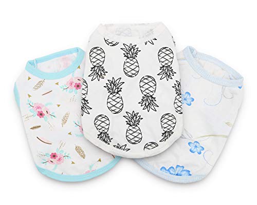 DroolingDog Puppy Shirts Floral Clothes Cute Vest for Small Dogs, Large, Pack of 3