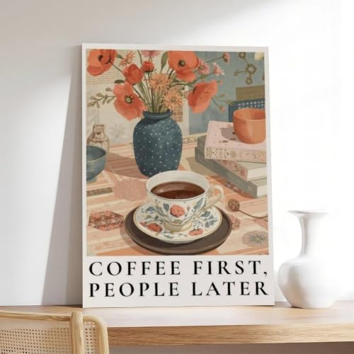 Poster sur toile Drink Coffee First idée cadeau originale style rétro