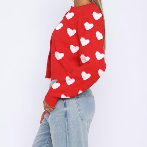 Nicoxijia Valentine's Day Cardigan Sweater for Women Heart Print Long Sleeve Button Down Sweater Y2k Open Front Knitwear Coat (Red, S) - Image 3