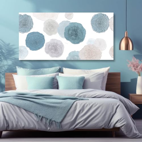 Image of VAYIMDH Blue Wall Prints on Canvas White and Grey Abstract Wall Decor for Home Living Room Framed Poster Cozy Bedroom Painting 24 inchx 48 inch Flowers Wall Art