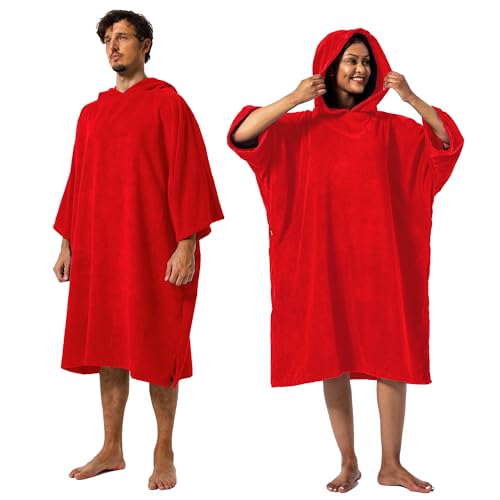 Winthome Changing Bath Robe, Surf Poncho Towel with hooded (XL, Flame Red)
