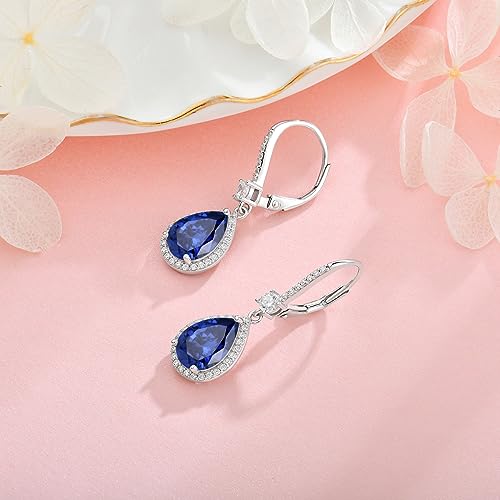 Teardrop Leverback Birthstone Earrings for Women 925 Sterling Silver 5A Cubic Zircon Dangle Drop Birthstone Earrings Jewelry Anniversary Birthday Christmas Gifts for Her4