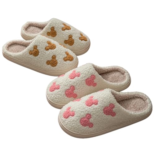 Bow Slippers for Women & Men - Floral Memory Foam Plush Slippers, Cute Cartoon Design, Warm Fluffy Fur Lined, Indoor Outdoor House Home Bedroom Shoes3