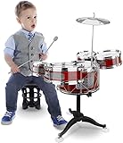 TWFRIC Kids Drums 8 Pieces Drum Sets for Toddler Jazz Drum Kit Educational Percussion for Music Enlightenment Drum Toys for Boys Girls (Red)