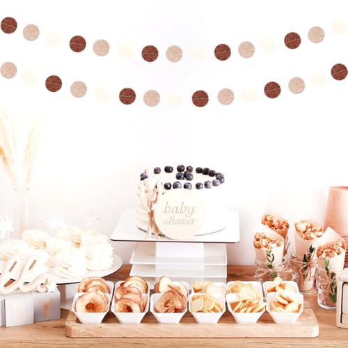Image of Boho Brown Champagne-Gold Party-Decorations Streamers-Garland - 52ft Fall Rustic Birthday Hanging Paper Banner,Autumn Baby Bridal Showe Neutral Wedding Bachelorette Decor Hugfond