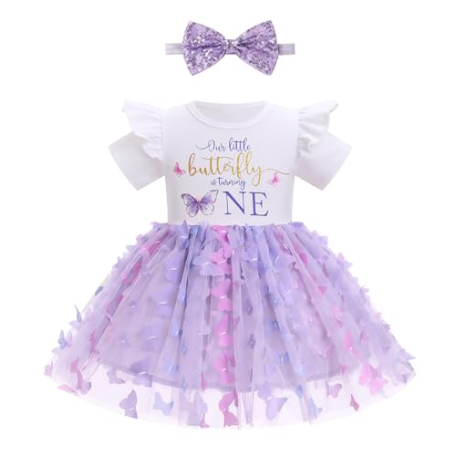 AWIBMK Baby Girls 1st Birthday Dress Ruffle Short Sleeve Tutu Dresses with Sequin Headband Photoshoot Cake Smash Outfits