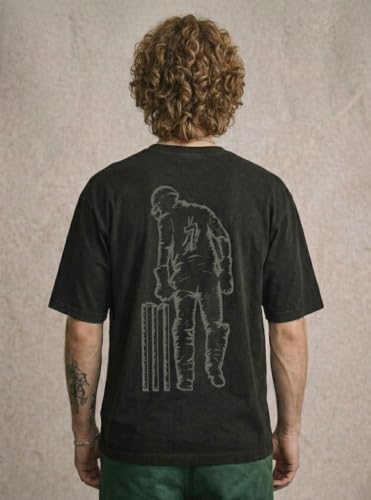 Image of Mens Black Drop Shoulder Round Neck Half Sleeve Graphic Printed T-Shirt | MS Dhoni T Shirt for Men Wicket Keeping Captain Cool Fan Tshirt MSD