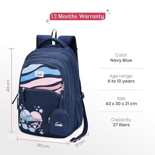 Image of Genie Backpack for Girls Laptop Sleeve, Three Compartments and Organiser with Padded Shoulders |Best for Books,Stationery,Lunch Box & Essentials