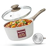 Rainberg Saucepan with Lid, Nonstick Milk Pan Suitable with Induction, Gas and Electric Hobs, Cooking Pot with Pour Spout. (Beige, 16cm)