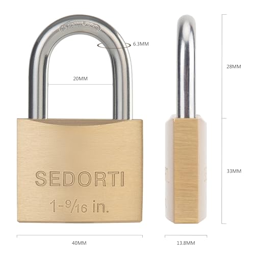Image of SEDORTI Weatherproof Padlock with Stainless Steel 304 Short Shackle and Solid Brass Body, 1-9 /16 in. Wide, 12 Padlocks Keyed Alike, Marine Grade Rustproof Lock for Outdoors Use