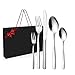 Set de Cubiertos 30 Piezas, Cubiertos para Regalo, Cubertería en Acero Inoxidable con Cuchillos Chuleteros, Tenedores, Cucharas