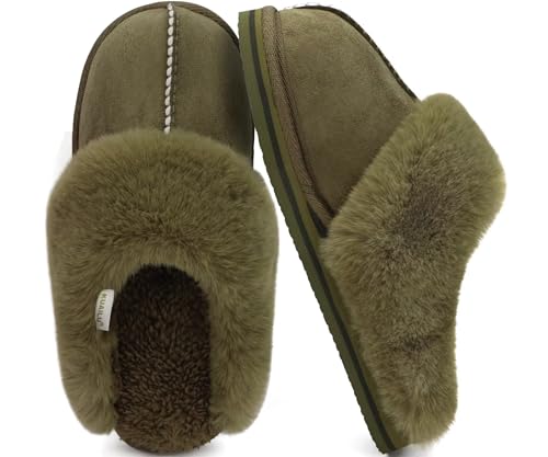 Image of KuaiLu Womens Cozy Memory Foam Slippers Ladies Fuzzy Faux Fur Lined Warm Arch Support House Shoes Slip on Comfy Winter Scuff Indoor Outdoor Rubber Hard Sole